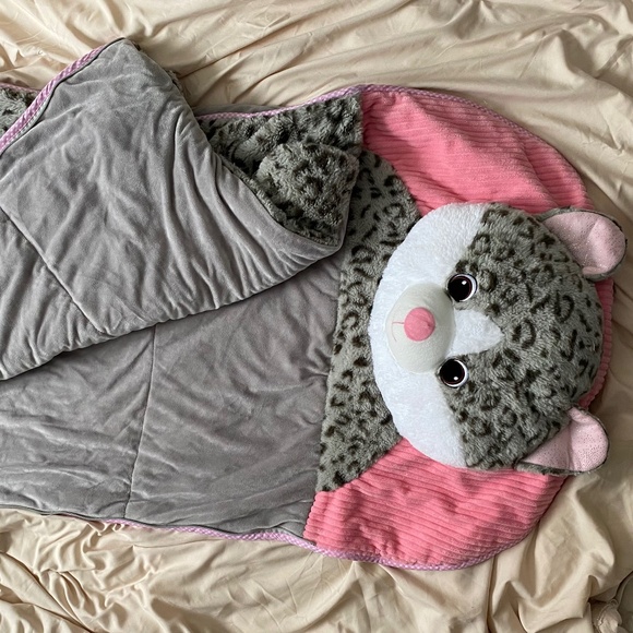 Hugfun Slumber Bag Leopard Kitty Cat Sleeping Bag Child Kids Pink Gray - Picture 9 of 16